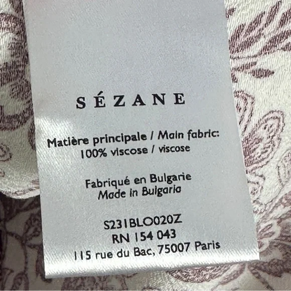 Sezane Abelia Blouse Ghalia Ecru Purple Wrap Top Size 32 French US 0 Long Sleeve - Picture 10 of 14